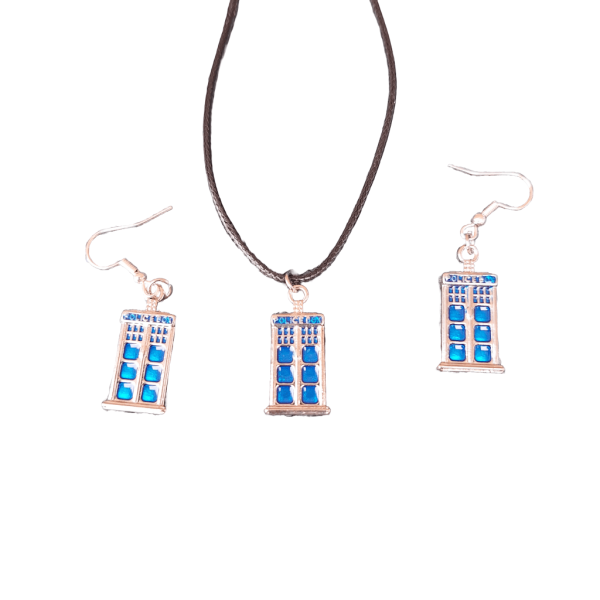 Untitled (8) (3) Dr Who Tardis Pendant And Earring Set