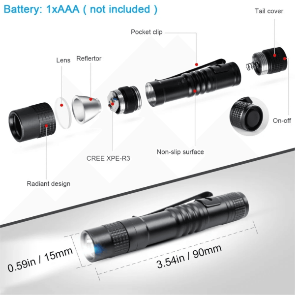 Aluminium Metal Pocket Torch ONE BATTERY Led Flashlight For Cap Or Hat UK STOCK