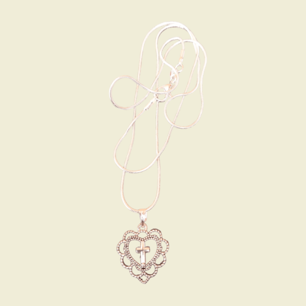 Untitled (5) Jesus Cross Love Heart PEndant Necklace