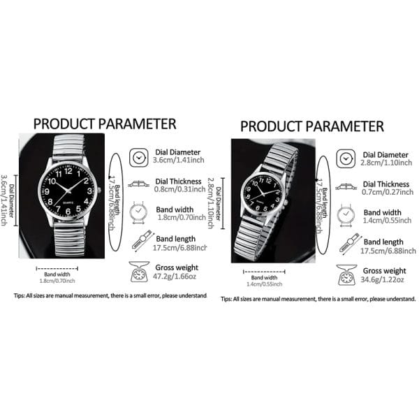 Men's Expander Expanding Watch Quartz Easy Read Numbers White Dial Silver