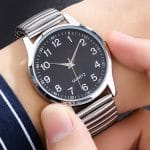 -1089772792251832253 Men's Expander Expanding Watch Quartz Easy Read Numbers Black Dial Silver