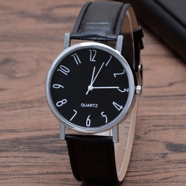 Basic Easy To Read Watch With Clear Numbers Black Dial Black Strap