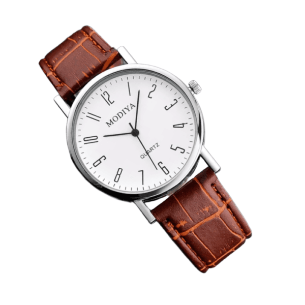 Untitled (10) (1) Basic Easy To Read Watch With Clear Numbers White Dial Brown Strap